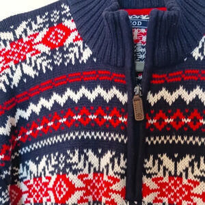 Izod Navy and Red Fair Isle Patterned Sweater
